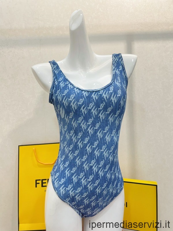 Costume Da Bagno Bikini In Cotone Di Seta Con Logo Blu Replica Fendi Sml