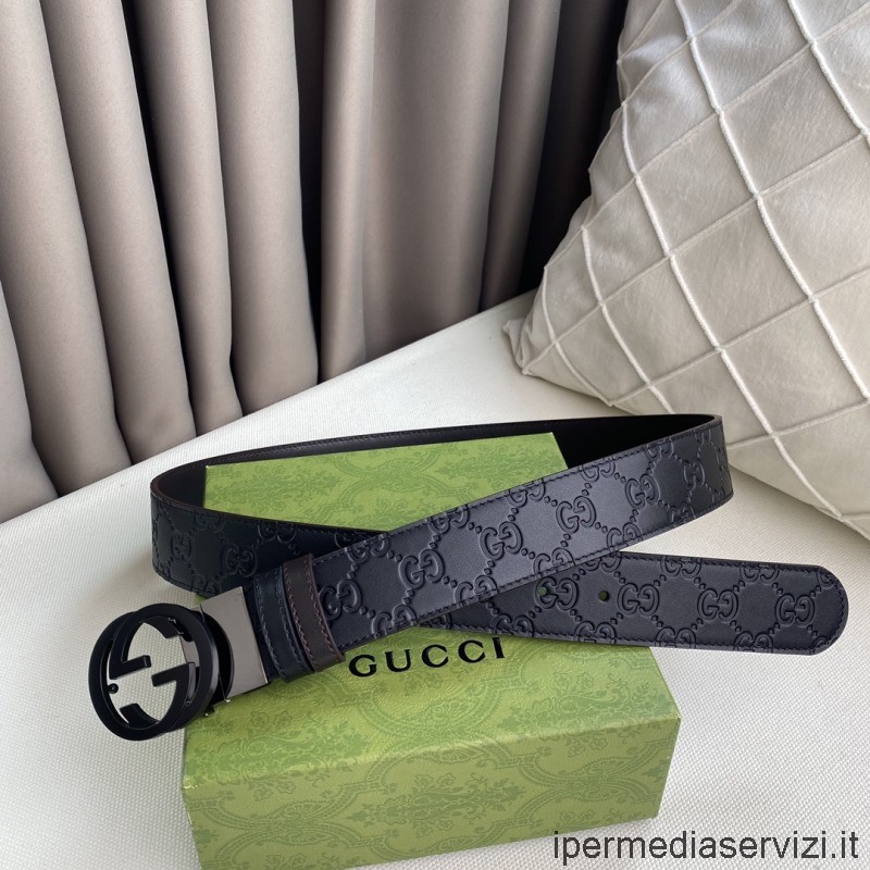 Replica Gucci Ad Incastro G Fibbia Nera Gg In Pelle Goffrata Blet 38mm
