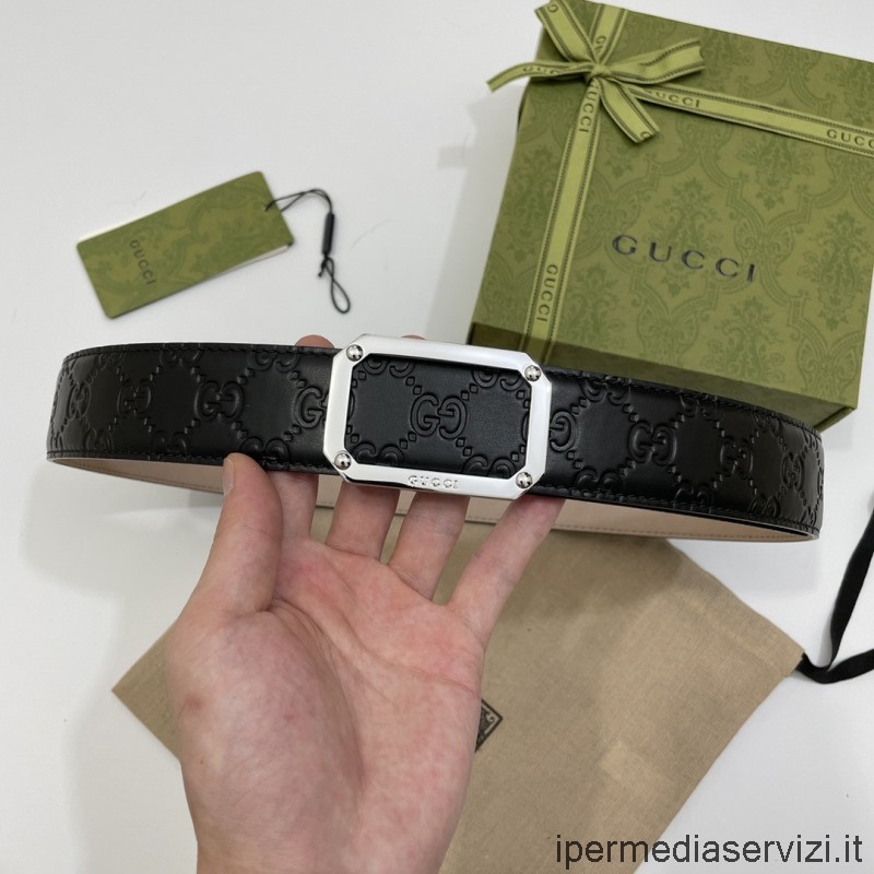Replica Gucci Cintura In Pelle Firma Gg In Nero 40 Mm