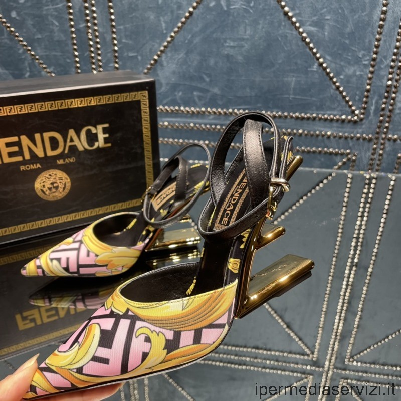 Replica Fendi X Versace First Fendace Décolleté Con Tacco Alto In Seta Stampata Rosa 35-42
