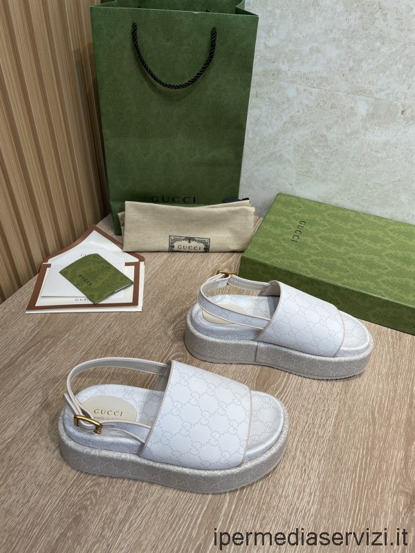 Replica Gucci 2022 Da Donna Platform Bianco Gg Supreme Sandalo Piatto In Tela Da 35 A 43