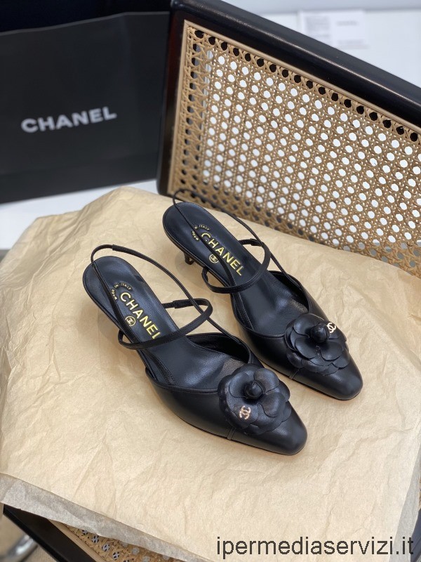 Décolleté Chanel In Pelle Nera Con Fiori Di Camelia Replica Chanel 50mm Da 35 A 41
