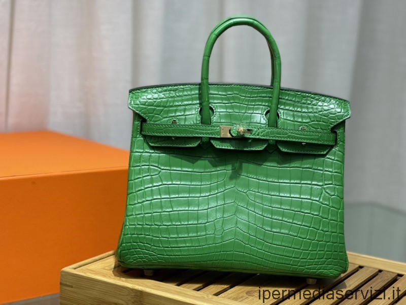 Replica Hermes Vip Birkin 25 Tote Bag In Vera Pelle Di Coccodrillo Verde
