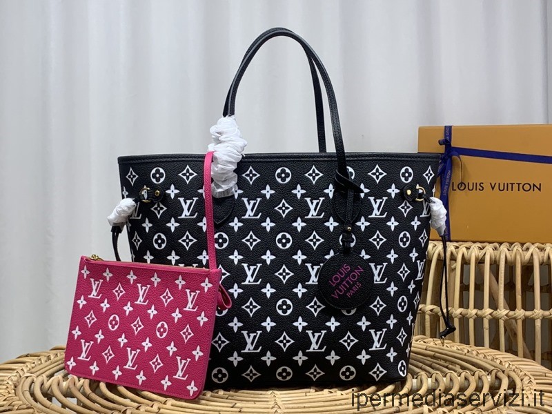 Replica Louis Vuitton Neverfull Mm Shopping Tote Bag In Pelle Goffrata Monogramma Bianco Nero M46102 31x28x14 Cm