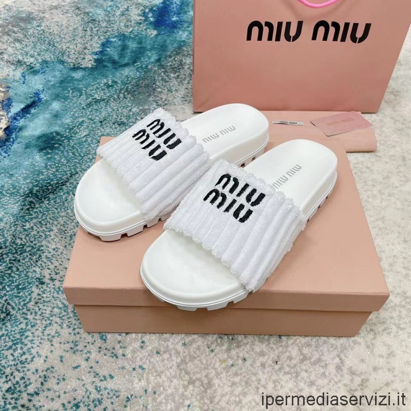 Replica Miu Miu Sandalo Piatto Classico In Spugna Diapositive Bianco Da 35 A 41