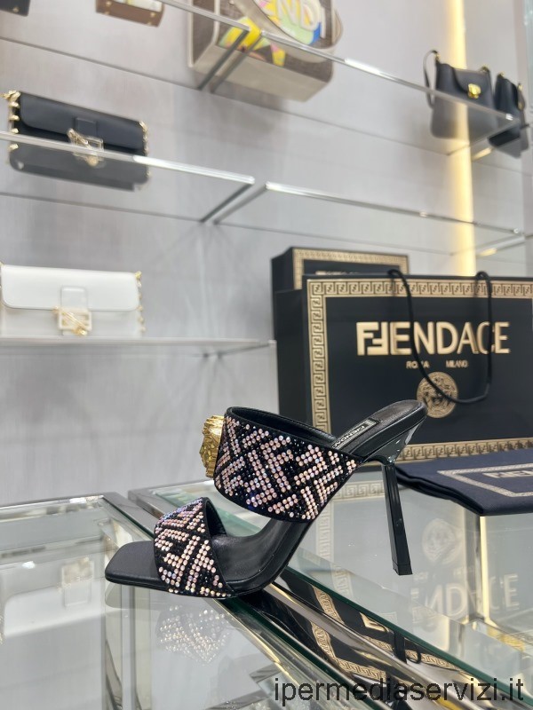 Replica Versace X Fendi Fendace Ff Cristalli Abbellimenti Jacquard Sabot Con Tacco Sandali Slide 35 A 41